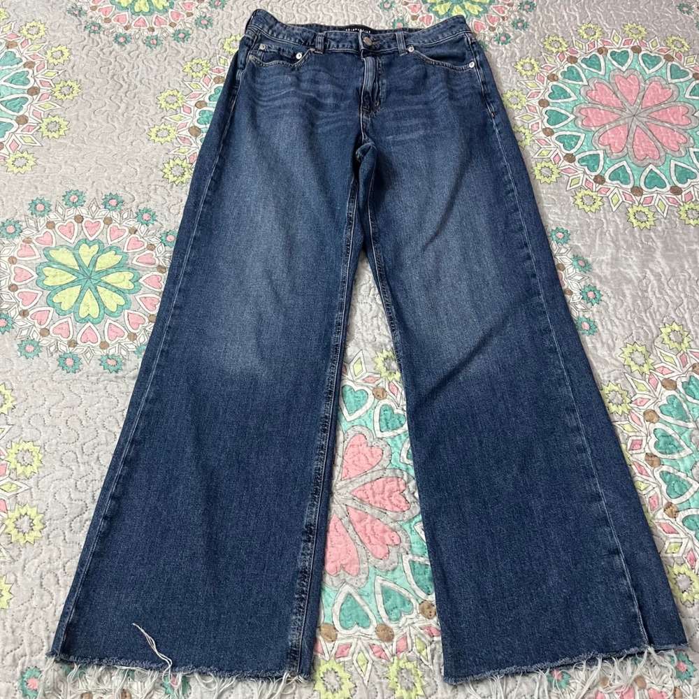 Aeropostale Womens High Rise Wide Leg Jeans Raw Hem Boho Hippy Festival 10 Reg